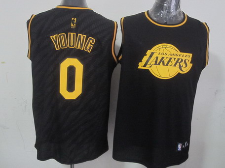 Los Angeles Lakers #0 Nick Young Revolution 30 Swingman 2014 Black With Gold Jersey