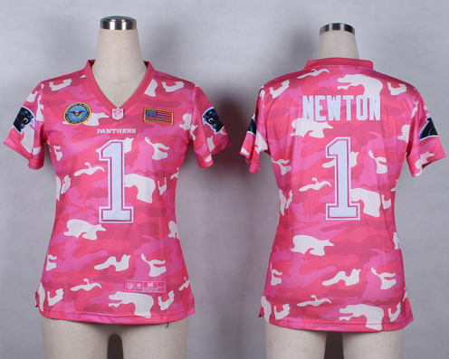 Nike Carolina Panthers #1 Cam Newton 2014 Salute to Service Pink Camo Womens Jersey
