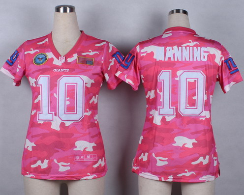 Nike New York Giants #10 Eli Manning Pink 2014 Salute to Service Pink Camo Womens Jersey