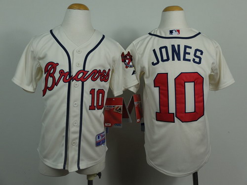 Atlanta Braves #10 Chipper Jones Cream Kids Jersey