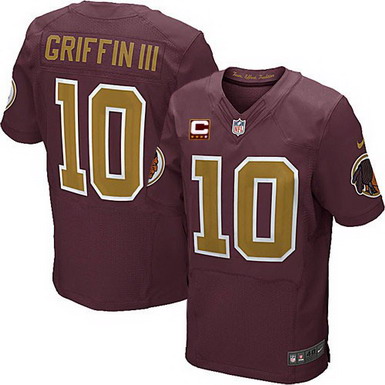 Nike Washington Redskins #10 Robert Griffin III Red With Gold C Patch Elite Jersey