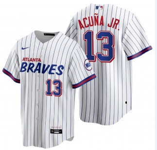 Men's Atlanta Braves #13 Ronald Acuña Jr. 2021 City Connect Stitched White Jersey