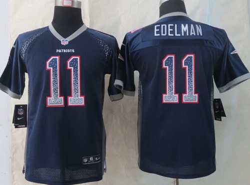 Nike New England Patriots #11 Julian Edelman Drift Fashion Blue Kids Jersey