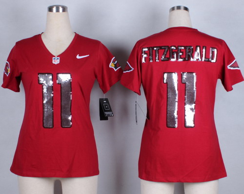 Nike Arizona Cardinals #11 Larry Fitzgerald Handwork Sequin Lettering Fashion Red Womens Jersey