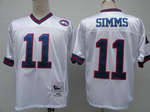 New York Giants #11 Phil Simms White Throwback Jersey