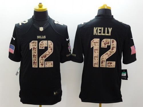 Nike Buffalo Bills #12 Jim Kelly Salute to Service Black Limited Jersey