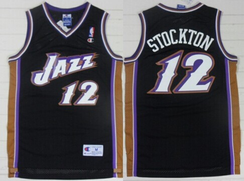 Utah Jazz #12 John Stockton Black Swingman Throwback Jersey
