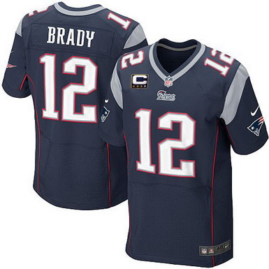 Nike New England Patriots #12 Tom Brady Blue C Patch Elite Jersey