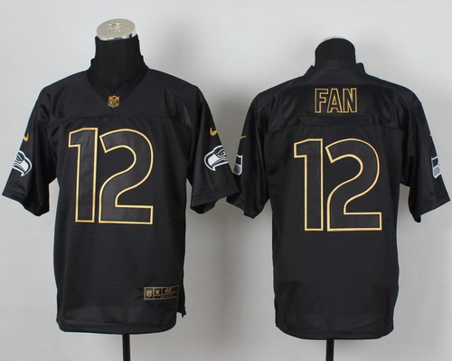 Nike Seattle Seahawks #12 Fan 2014 All Black/Gold Elite Jersey 
