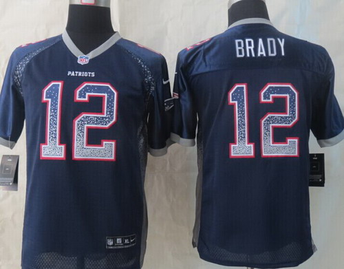 Nike New England Patriots #12 Tom Brady Drift Fashion Blue Kids Jersey