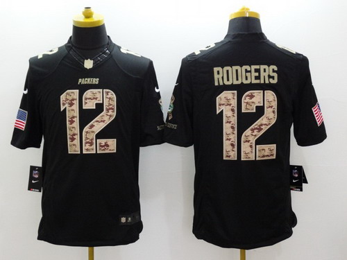 Nike Green Bay Packers #12 Aaron Rodgers Salute to Service Black Limited Kids Jersey