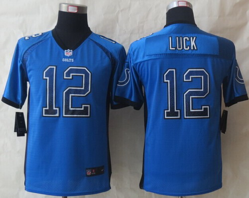 Nike Indianapolis Colts #12 Andrew Luck Drift Fashion Blue Kids Jersey