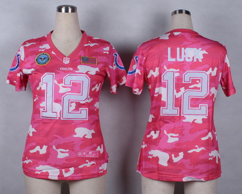 Nike Indianapolis Colts #12 Andrew Luck 2014 Salute to Service Pink Camo Womens Jersey