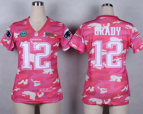 Nike New England Patriots #12 Tom Brady 2014 Salute to Service Pink Camo Womens Jersey