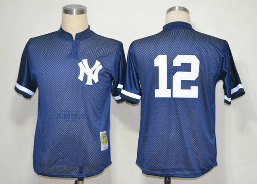 New York Yankees #12 Wade Boggs 1995 Mesh BP Navy Blue Throwback Jersey