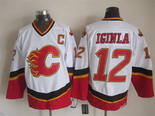 Calgary Flames #12 Jarome Iginla 2003 White Throwback CCM Jersey