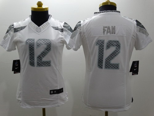 Nike Seattle Seahawks #12 Fan Platinum White Limited Womens Jersey