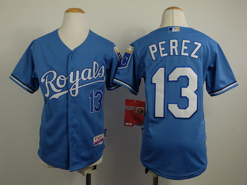 Kansas City Royals #13 Salvador Perez Light Blue Kids Jersey