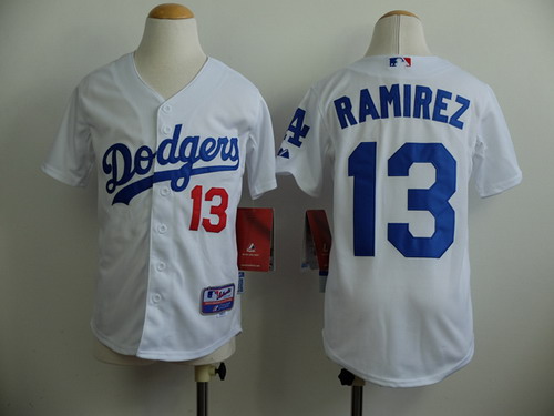 Los Angeles Dodgers #13 Hanley Ramirez White Kids Jersey