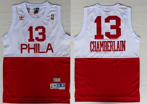 Philadelphia 76ers #13 Wilt Chamberlain White With Red Swingman Throwback Jersey