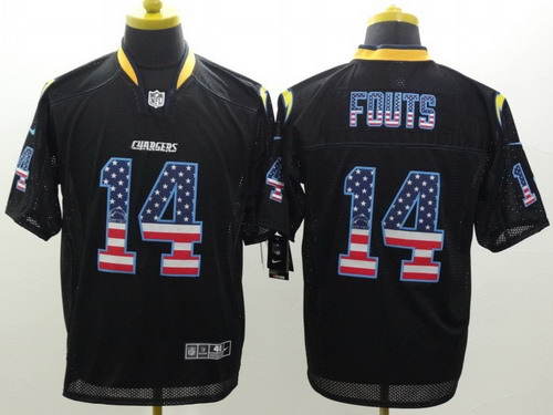 Nike San Diego Chargers #14 Dan Fouts 2014 USA Flag Fashion Black Elite Jersey