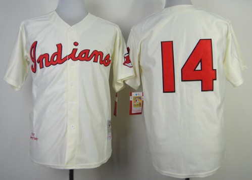 Cleveland Indians #14 Larry Doby 1951 Cream Throwback Jersey