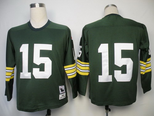 Green Bay Packers #15 Bart Starr Green Long-Sleeved Throwback Jersey