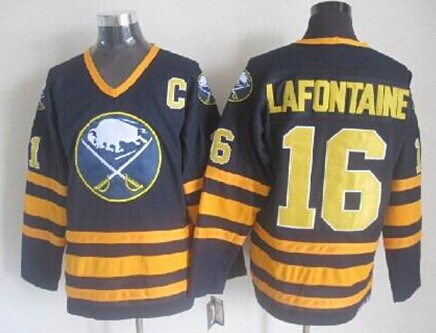 Buffalo Sabres #16 Pat Lafontaine Navy Blue Throwback CCM Jersey 