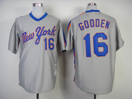 New York Mets #16 Dwight Gooden 1987 Gray Throwback Jersey