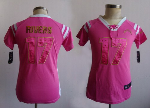 Nike San Diego Chargers #17 Philip Rivers Drilling Sequins Pink Womens Jersey