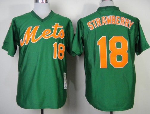 New York Mets #18 Darryl Strawberry 1985 Green Throwback Jersey