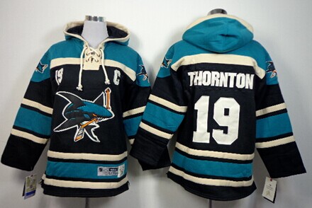 Old Time Hockey San Jose Sharks #19 Joe Thornton Black Kids Hoodie