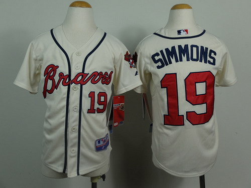 Atlanta Braves #19 Andrelton Simmons Cream Kids Jersey