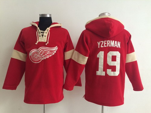 2014 Old Time Hockey Detroit Red Wings #19 Steve Yzerman Red Hoodie