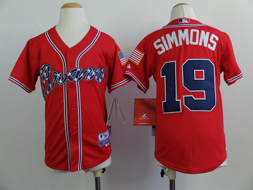 Atlanta Braves #19 Andrelton Simmons 2014 Red Kids Jersey