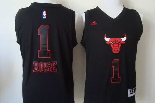 Chicago Bulls #1 Derrick Rose 2015 Black With Red Fashion Jersey