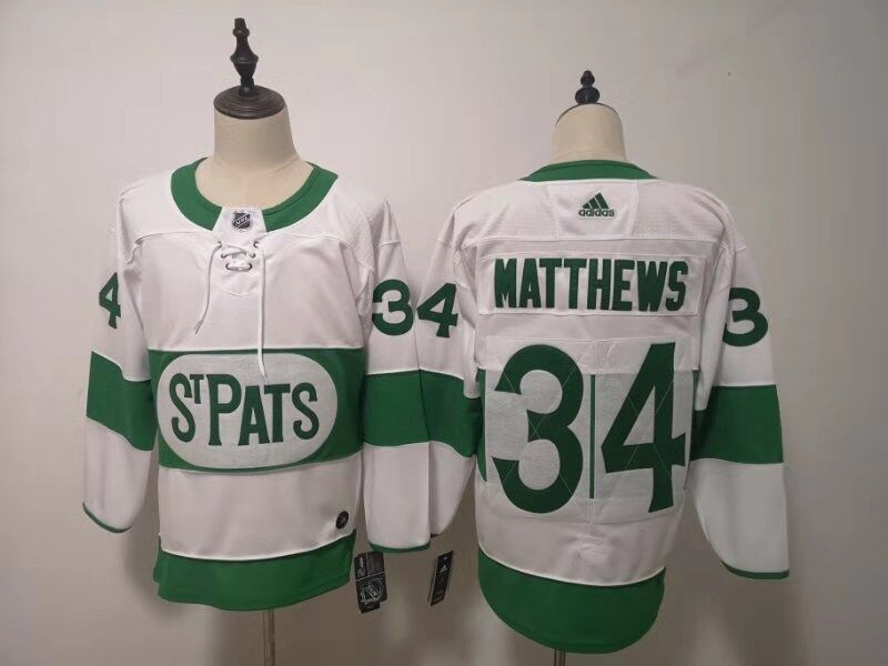 Men's Toronto Maple Leafs #34 Auston Matthews St. Pats Road Authentic Player White Jersey