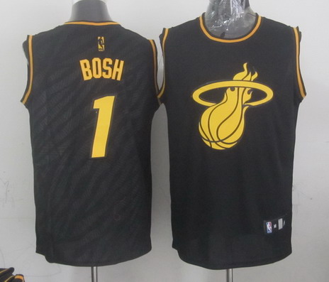 Miami Heat #1 Chris Bosh Revolution 30 Swingman 2014 Black With Gold Jersey