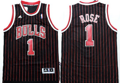 Chicago Bulls #1 Derrick Rose Revolution 30 Swingman Black Pinstripe Jersey