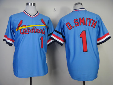 St. Louis Cardinals #1 Ozzie Smith 1982 Light Blue Throwback Jersey