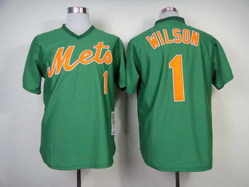 New York Mets #1 Mookie Wilson 1985 Green Throwback Jersey