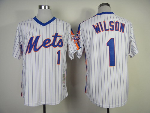 New York Mets #1 Mookie Wilson 1986 White Throwback Jersey