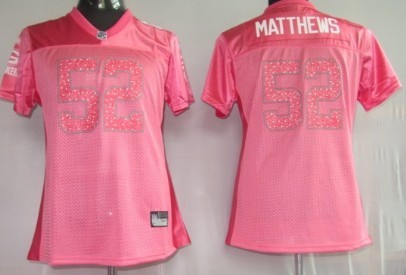 Green Bay Packers #52 Matthews Pink Womens Sweetheart Jersey 