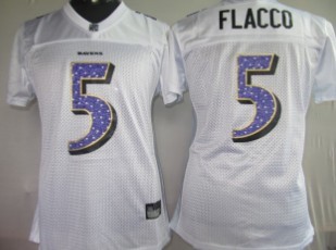 Baltimore Ravens #5 Flacco White Womens Sweetheart Jersey 