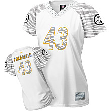 Pittsburgh Steelers #43 Polamalu White Womens Zebra Field Flirt Fashion Jersey