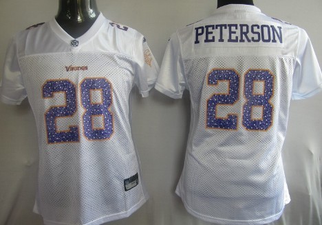 Minnesota Vikings #28 Peterson White Womens Sweetheart Jersey 