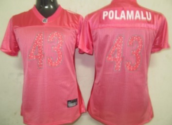 Pittsburgh Steelers #43 Polamalu Pink Womens Sweetheart Jersey 