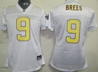 New Orleans Saints #9 Brees White Womens Sweetheart Jersey 