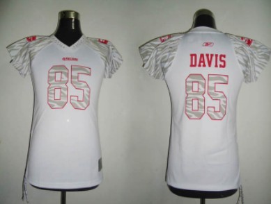 San Francisco 49ers #85 Davis White Womens Zebra Field Flirt Fashion Jersey 