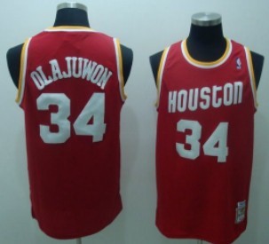 Houston Rockets #34 Hakeem Olajuwon Red Swingman Throwback Jersey 
